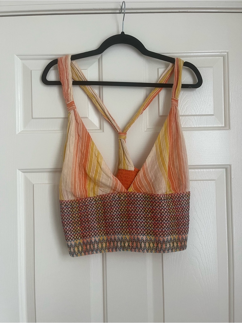 Anthropologie Striped Smocked Crop Camisole in Peach, Yellow & Cream